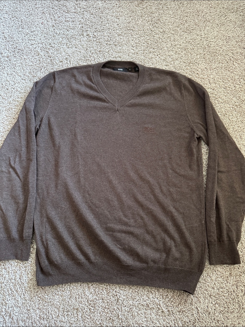 BOSS Men's Dark Brown V-Neck Sweater